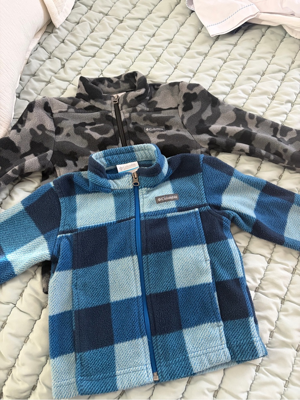 Columbia Kids Blue Plaid & Gray Camo Fleece Jackets (Two-Pack)